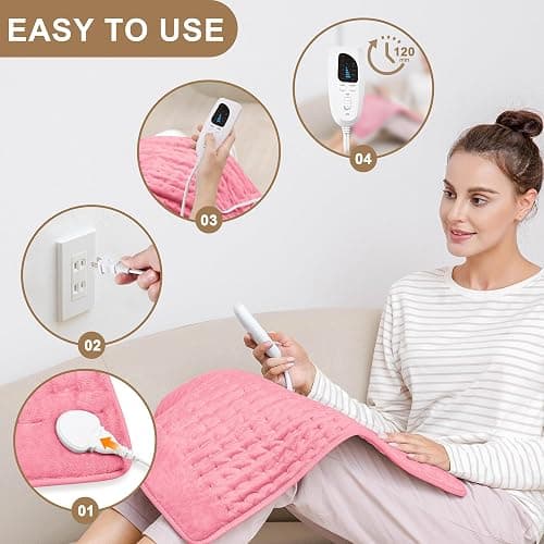 Deepsoon Heating Pad,Electric Heating Pads for Back,Neck,Moist Heating Pad for Abdomen Shoulder Knee Legs,Dry/Moist Heat&Auto Shut Off,Fathers Day Dad Gifts for Men Birthday,BabyPink,24x20 Inch thumbnail 2