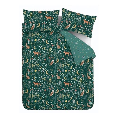 Catherine Lansfield Enchanted Twilight - Set copripiumino matrimoniale reversibile con federe, colore: verde foresta thumbnail 6
