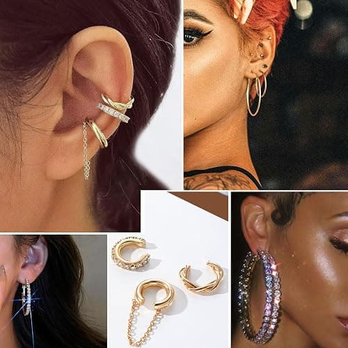 17IF 38-59 Pcs(9-8 Pack) Gold Plated Jewelry Set for Women With 8 Necklace 12 Bracelet 27 Ring 12 Pair Earring Hoop Simple Sparkle for Happy thumbnail 4