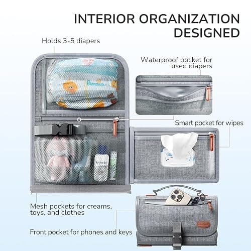 Alatino Portable Diaper Changing Pad for Baby, Detachable Travel Changing Pad with Baby Wipes Pocket, Gifts for Baby Shower, Newborn Girls and Boys (Grey) thumbnail 5