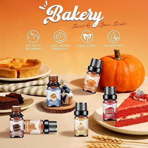 Bakery Essential Oils Set,Premium Fragrance Oil for Diffusers, Scents for Candle & Soap Making, Pumpkin Pie, Cream Vanilla, Gingerbread,Cinnamon Sugar Donut and Cake More 10x5ml,Aromatherapy Oils thumbnail 2