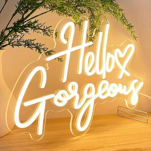 KUUNEON Hello Gorgeous Neon Signs for Wall Decor with Heart, Warm White Gorgeous LED Sign Lights for Bedroom Dorm Salon Wedding Party, 16"x12" Preppy Cute Room Decor Woman Cave - 100,000H Lifespan thumbnail 3