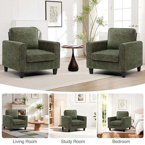 choairy Accent Chairs Set of 2 for Living Room, Mid Century Modern Upholstered Living Room Chair, Chenille Reading Armchair for Apartment, Waiting Room, Office, Green thumbnail 3