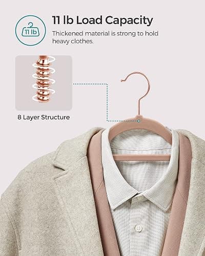 SONGMICS Velvet Hangers, Set of 50 Clothes Hanger with Rose Gold Swivel Hook, Non-Slip, and Space-Saving, 0.2-Inch Thick, 17.1-Inch Long for Coat, Shirt, Dress, Pants, Tie, Caramel Brown UCRF021LB50 thumbnail 5