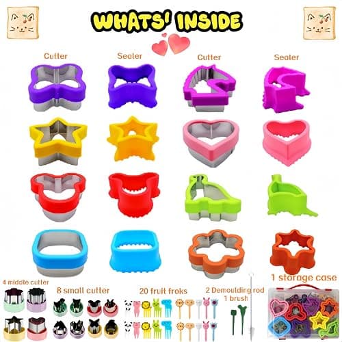 BANIC Uncrustable Sandwich Cutter, 43 Pcs Sandwich Cutter and Sealer Set with Storage Container, Crustless Sandwich Cutter Heart Star Unicorn Dino etc, Lunch & Bento Box Accessories thumbnail 4