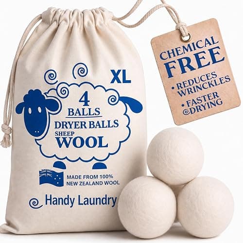 Handy Laundry Wool Dryer Balls 4-Pack, Reusable Natural Fabric Softener | Reusable Wool Dryer Balls, Natural Fabric Softener, Reduces Wrinkles, Alternative to Liquid Softener - Image 1