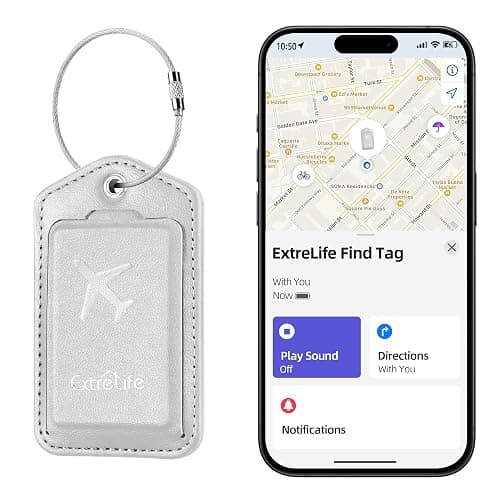Luggage Tags, Works with Apple Find My, Leather Suitcase Tag, Rechargeable | Luggage Tag for Suitcases, Travel Bags, Backpack, Bag Tags for Travel with Privacy Flap, Smart Luggage Tracker, Gray - Image 1