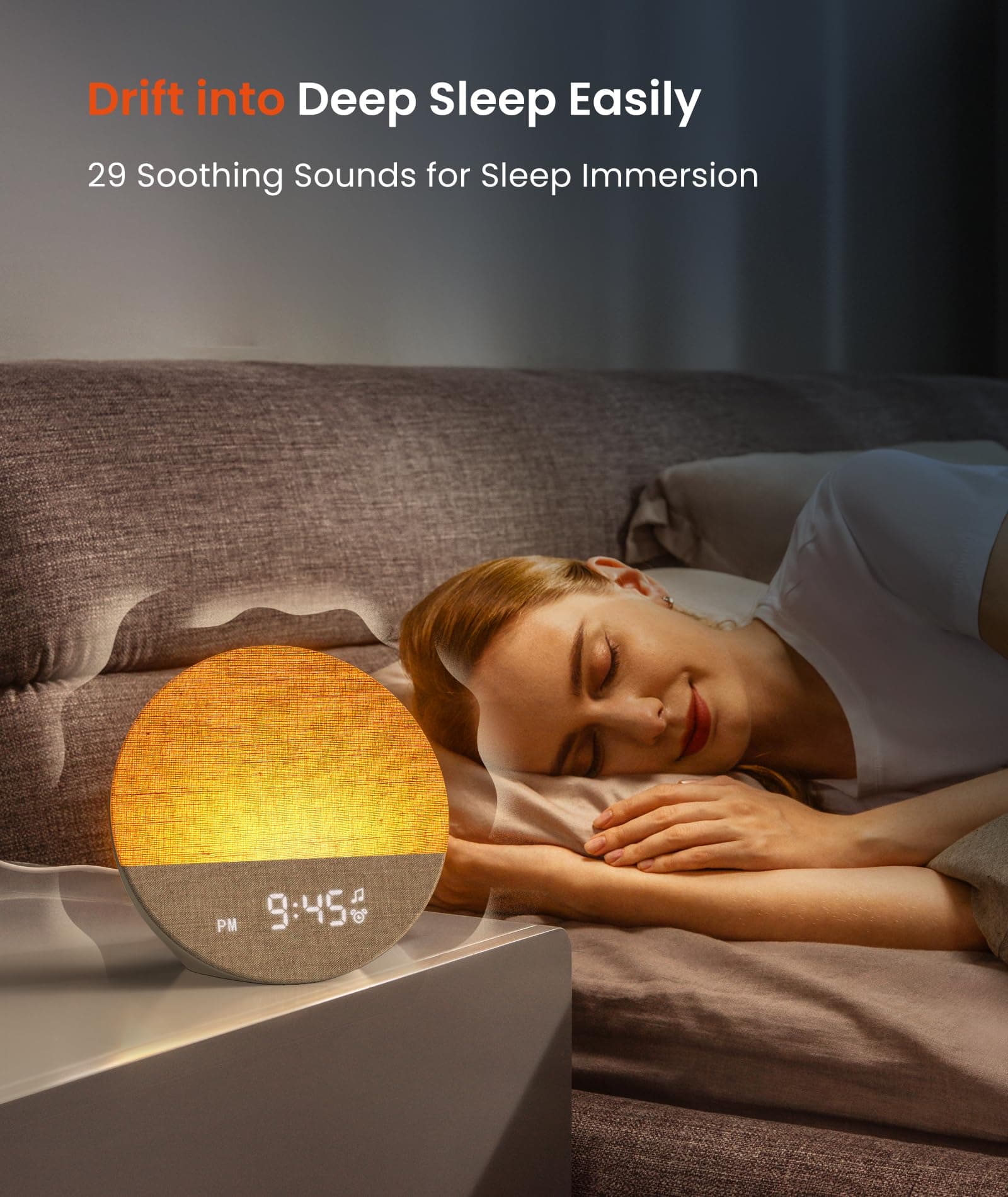 Dreamegg Sunrise 1 - Sound Machine Sunrise Alarm Clock with 9 Night Lights, 29 Soothing Sound for Sleep, White Noise Machine, Timer, Dimmable, Wake Up Light Alarm Clock for Bedroom, Kids, Adult, Gift thumbnail 3