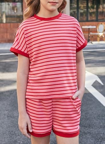 blibean Girls Summer Clothes Sets Kids Textured Striped Outfits Size 6-15 Years thumbnail 4