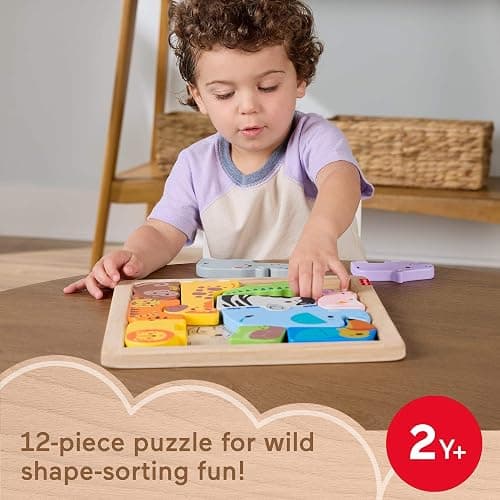Fisher-Price Wood Toddler Toy Animal Puzzle, 12 Piece Wooden Shape-Sorting Activity for Preschool Kids Ages 2+ Years thumbnail 3