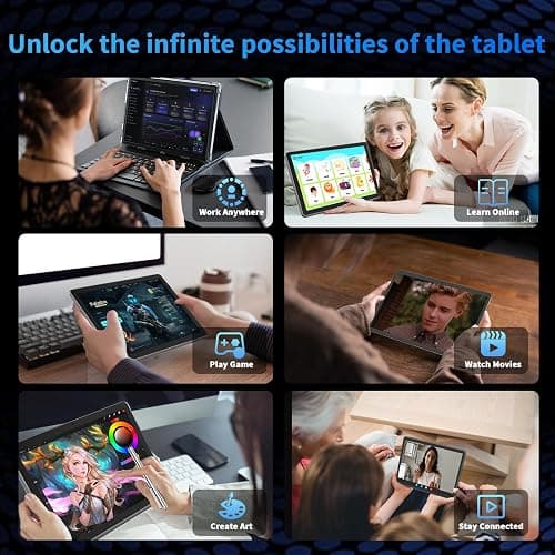 2026 10 Inch Tablet with Keyboard, Android 15 Tablet with Gemini AI, 24GB+256GB+2TB Expand, 2-in-1 Tablets with 8-Core, WiFi, 8000mAh, GMS, GPS, Electronic Tablets PC with Mouse, Case, Stylus (Black) thumbnail 9