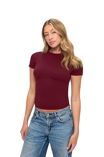 Natural Uniforms Womens Super Soft, Super Stretch Y2K Short Sleeve Baby Tee Crop Top - Burgundy - Small thumbnail 5