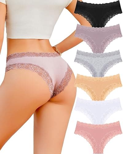 FINETOO Cotton Underwear for Women Sexy Panties Lace Hipster Low Rise Breathable Womens Cheeky 6 Pack S-XL - Image 1
