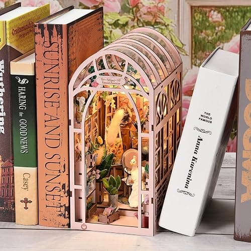 TOYQI DIY Book Nook Kit, Miniature House Dollhouse Kit for Adult and Teens, Book Nook Kits for Adults, Booknook Bookend Alley Model Build with Dust Cover, Gifts for Family Friends thumbnail 5