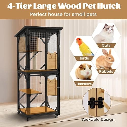 MAGIC UNION 71" Catio Outdoor Cat Enclosure Window Access, 4 Tiers Cats Playpen Catio with Wheels, Resting Box & Waterproof Roof, Indoor Large Cat House Cage with Scratching Post Sisal Ball (Black) thumbnail 9