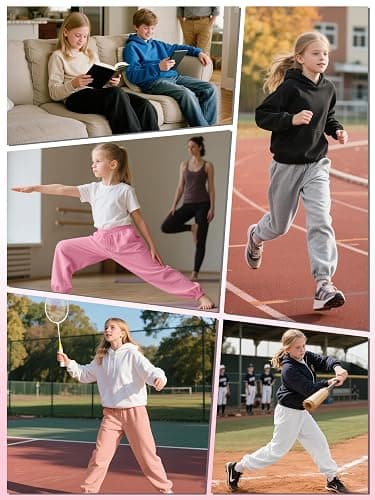 Aocku 3 Pack Girls Sweatpants Girls Joggers Pants Athletic Waisted Sweatpants for Kids Youth with Pocket Drawstring thumbnail 5