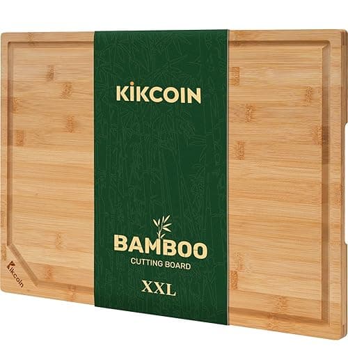 Bamboo Cutting Boards for Kitchen, Extra Large Wood Cutting Board with Deep Juice Groove and Handle Heavy Duty Chopping board, Kikcoin, 20" x 14" - 19.9"L x 14"W