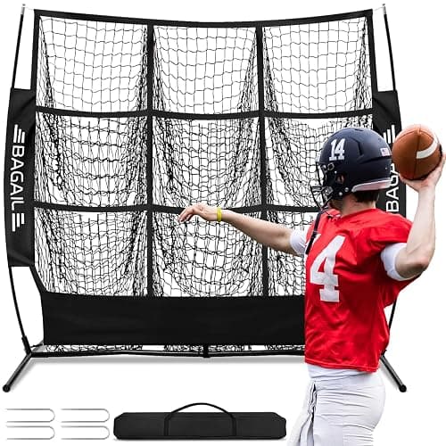 BAGAIL Football Throwing Net - 5 or 9 Target Pockets, Easy Setup, Heavy-Duty - Portable QB Accuracy Trainer, Fun Target Practice Net for Football with Carry Bag - Image 1