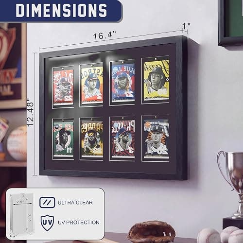 SZYUU Sports Card Display Frame with Magnetic Card Holder & Tempered Glass | Trading Card Display Case for Baseball, Basketball, Football or Hockey Cards, 8-Card Wall-Mounted Display thumbnail 3