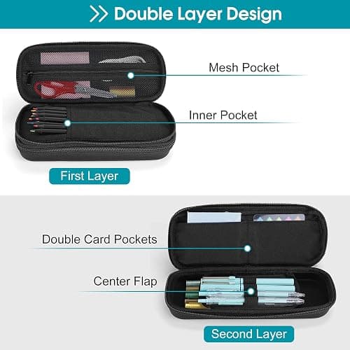 ProCase Pen Pencil Case, 2-Layer EVA Zipper Pencil Box Pouch Large Capacity Stationery Storage Organizer for School Office Supplies -Black thumbnail 4