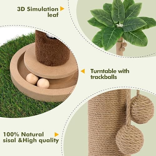 Woochpet Cat Scratching Post 35'' Tall Cat Scratcher Tree Tower Scratching Posts for Indoor Cats with Cat Toy Mouse Hole and Interactive Wooden Ball for Kittens Adults Cats thumbnail 3