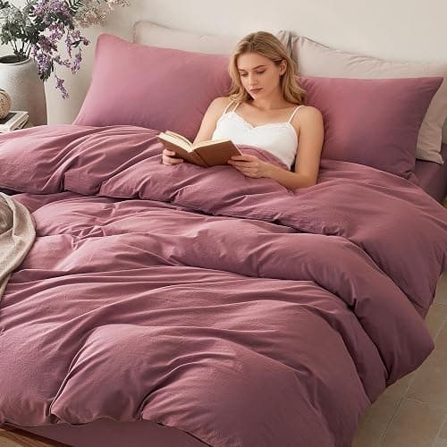 JELLYMONI Duvet Cover King Size - 100% Washed Cotton Comforter Cover with Linen-Like Texture, Breathable & Soft Bedding for Modern Home, Guest Room and Everyday Use,1 Duvet Cover & 2 Pillowcases thumbnail 9