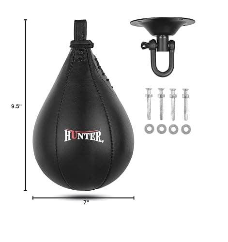 Hunter Leather Speed Bag with Hanging Swivel - Boxing Training Bag for Speed & Accuracy thumbnail 6