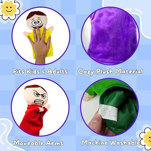4E's Novelty Feeling Hand Puppets for Kids with 6 Emotions, with Moveable Arms, Soft Plush Hand Puppets for Toddlers, Early Education Toys, Social Emotional Learning Activities - Pack of 6 thumbnail 6
