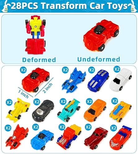 28 Pack Transforming Car Robot Toys for Kids with 14 Styles Mini Vehicle | Transform Party Favors Toys for Boys, Birthday Gifts, School Class Classroom Rewards, Game Prizes and Goodie Bag Fillers thumbnail 5