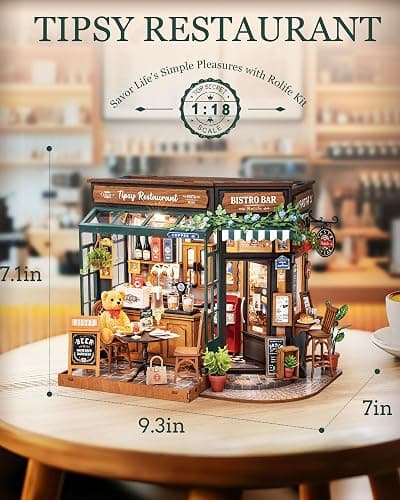 Rolife DIY Miniature House Kit 1:18 Coffe&Bar Dollhouse Diorama Model, Build Mini House Building Kit with LED Light Hobby Crafts for Adults Gift for Him Her (Tipsy Restaurant) thumbnail 2