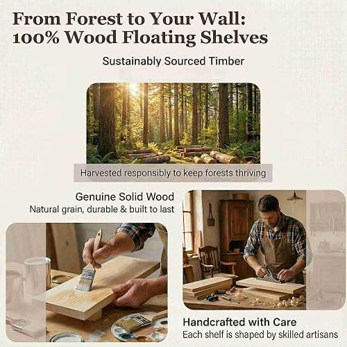 SAUMONIERES Floating Shelves Wall Shelf Solid Wood for Bathroom Bedroom Kitchen Set of 3, Pink Wall Shelves thumbnail 7