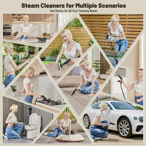 Gautye Steam Cleaner, 3-Level Adjustable Handle, 15s Heat-Up, 1.6L Tank, Portable Steam Cleaner Handheld with 16 pcs Accessories, Steamer Cleaning for Grout, Couch, Floor, Car, Carpet thumbnail 6