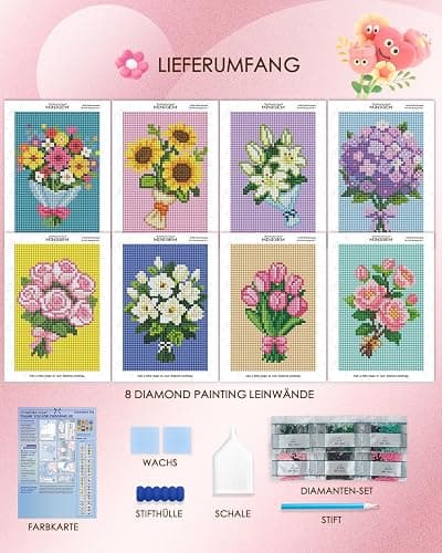 forever young Minigem Diamond Art Flowers Kits for Beginners, 8 Pcs Flower Resin Square Drill Diamond Painting Kits for Adults, 2-Hour Canvas Flower Small Diamond Art Kits for Adults (5x7 Inch) thumbnail 8