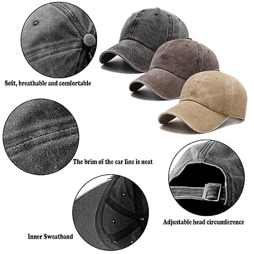 3 Pack Washed Plain Vintage Baseball Cap Cotton Adjustable Twill Bulk Low Profile Classic Dad Hat for Men/Women thumbnail 3