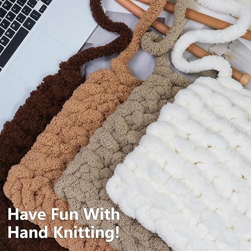 Cozyful Chunky Yarn for Hand Knitting - #10 Chunky Chenille Yarn, Jumbo Big Thick Chunky Yarns for Crocheting, Super Bulky Chunky Knit Blanket Yarns, 8 Skein (25yd, 8oz/Skein), Cream & Multi Coffee thumbnail 6