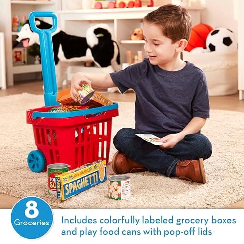 Melissa & Doug Fill and Roll Grocery Basket Play Set With Play Food Boxes and Cans (11 pcs) thumbnail 2