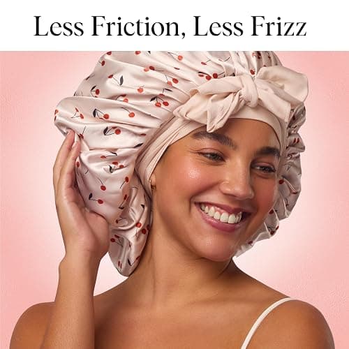 Kitsch XL Satin Bonnet for Sleeping - Softer Than Silk Bonnet For Sleeping Women - Secure Fit, Adjustable, Night Cap For Curly & Textured Hair - Prevents Breakage, Tangles & Thinning - Cherry Print thumbnail 4