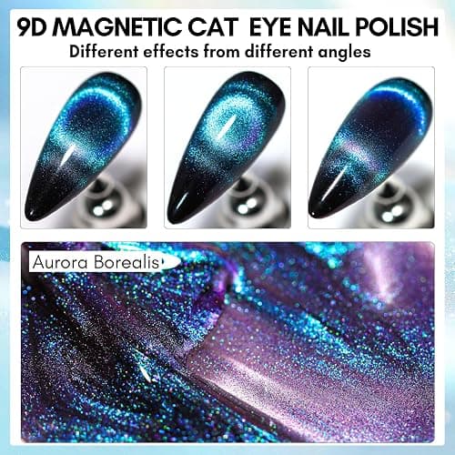 Makartt Blue Cat Eye Gel Nail Polish: Magnetic Glitter Gel Polish Soak-Off UV/LED with Aurora Effect, Long-Lasting Black Hole Shine, Comes with Magnet Stick Salon Home Nail Art 10ml thumbnail 2