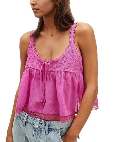 Gacaky Womens Summer Boho Lace Tank Top Casual Beach Vacation Y2k Tops Fashion Crop Tops Clothes 2026 - Image 1