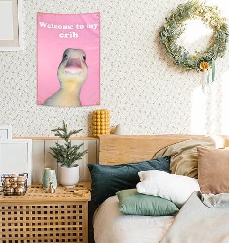 ValueBargain Welcome to My Crib Duck Flag, 2x3 Ft Funny Tapestry for Bedroom Welcome to My Crib Meme Banner Duck Flag Poster Wall Tapestry for College Dorm Room, Parties, Bedroom Decor, Wall Hanging thumbnail 4