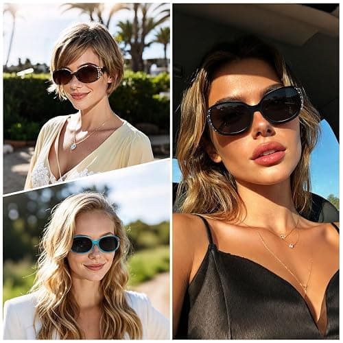Wzerry Polarized Sunglasses for Women, Rhinestone Wrap Around Sunglasses Trendy Bling Sunglasses UV400 Protection for Driving thumbnail 6