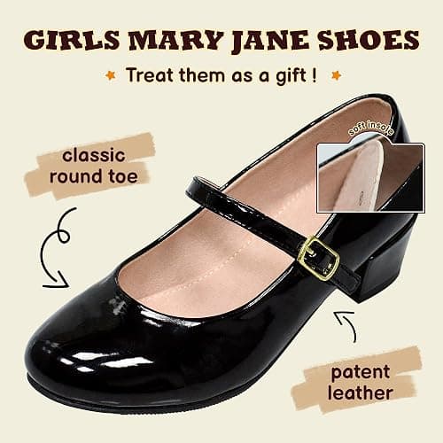 WIKENCY Girls Dress Shoes-Mary Jane Shoes for Girls, Princess Wedding Party Flower Girl School Shoes Low Heel Flats for Little/Big Kids thumbnail 3