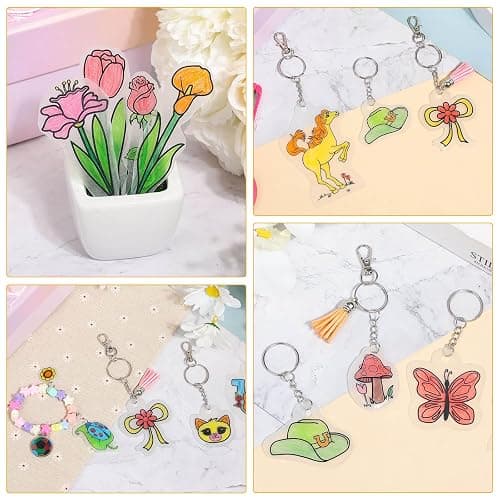 Flasoo 87 PCS Shrinky Plastic Sheets Kit, Including 15 Sheets Shrinky Art Paper, Acrylic Paint Markers, Keychains for Creative Crafts and Keychain Making thumbnail 7