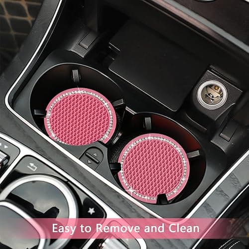 2PCS Bling Car Cup Coaster, 2.75 Inch Auto Cup Holder Insert Coasters Silicone Anti-Slip Crystal Rhinestone Drink Mat, Universal Vehicle Interior Accessories for Women Girls (Pink) thumbnail 6