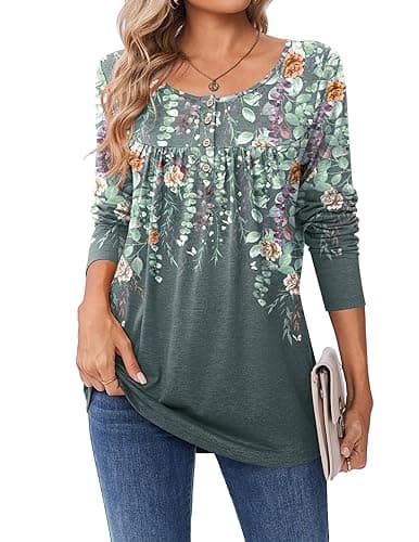 Zeagoo Long Sleeve Shirts for Women Fall Fashion Dressy Casual Blouses Trendy Pleated Tunic Tops for Leggings 2025 - Image 1