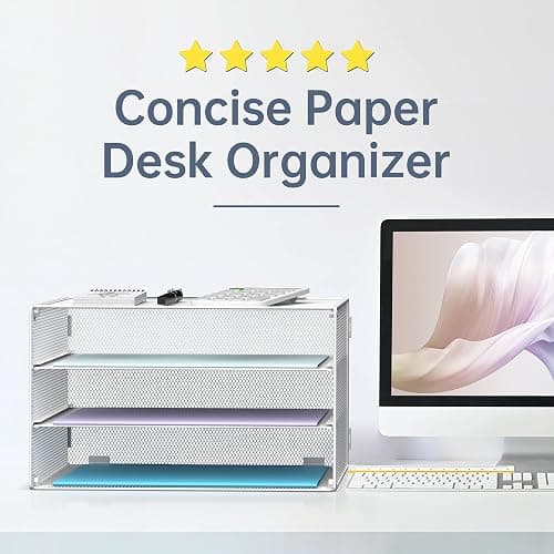 DALTACK 3 Tier Letter Tray Paper Organizer Mesh Metal Desk File Organizer for Home & Office, White thumbnail 3