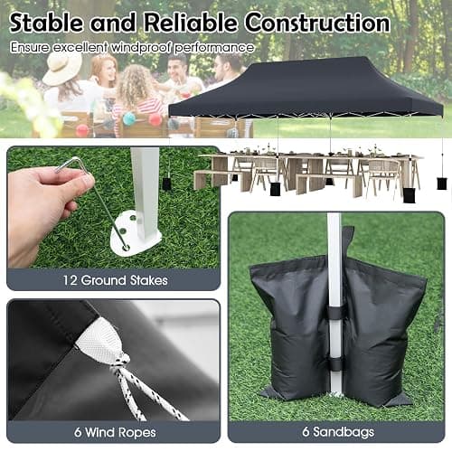 Tangkula 10x20 Ft Pop Up Canopy, Instant Setup Outdoor Tent with 6 Sand Bags, 12 Stakes & 6 Ropes, UPF 50+ Portable Canopy Tent with Carrying Bag for Camp, Beach, Patio (Black) thumbnail 5
