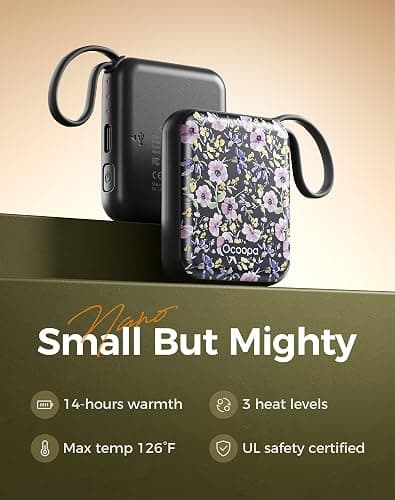 Ocoopa Hand Warmers Rechargeable UT5 Nano – Slim Electric Pocket Heater, Smart Temp Control, 14Hrs Battery, UL Safety, Artists in Bloom Design, Practical Gifts for Women, Christmas, Outdoor, Office thumbnail 3