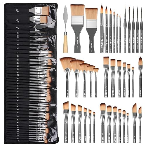 Nicpro 40 PCS Paint Brush Set, Professional Acrylic Paint Brushes with Palette Knife and Canvas Roll, Suitable for Acrylic Painting, Oil, Watercolor, Gouache, Art Supplies Painter Gifts for Artist - Image 1