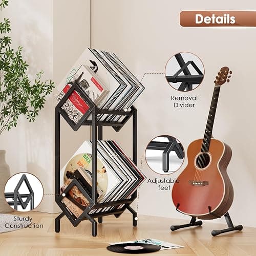 BOEASTER Vinyl Record Storage Rack, Record Holder 160-200 LP Storage Shelf Display Stand for Albums Books Magazines Files, Matte Black thumbnail 4